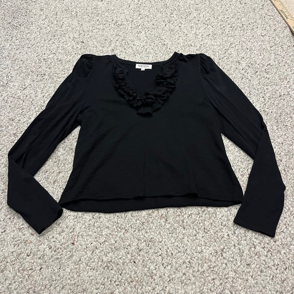 Nation LTD Valita Top M Black Feminine Classic Casual Preppy Cotton